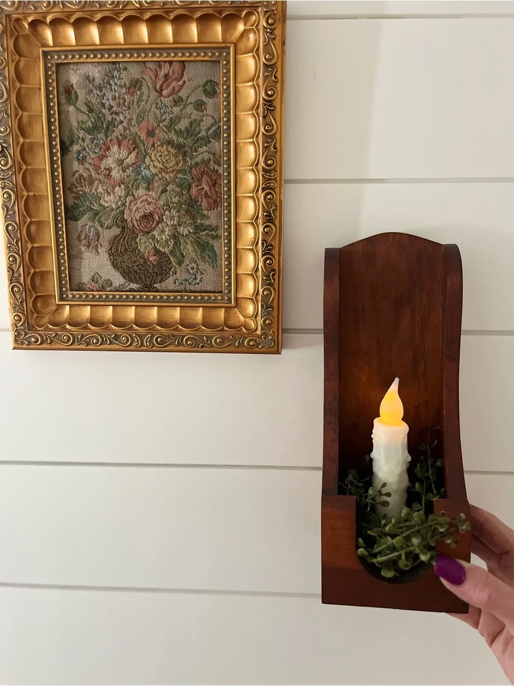 Set Colonial/Country:Farmhouse Wood Candle Wall or Mantel Sconces in Walnut
